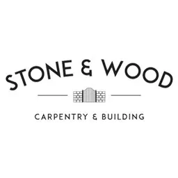 stone and wood carpentry and building logo
